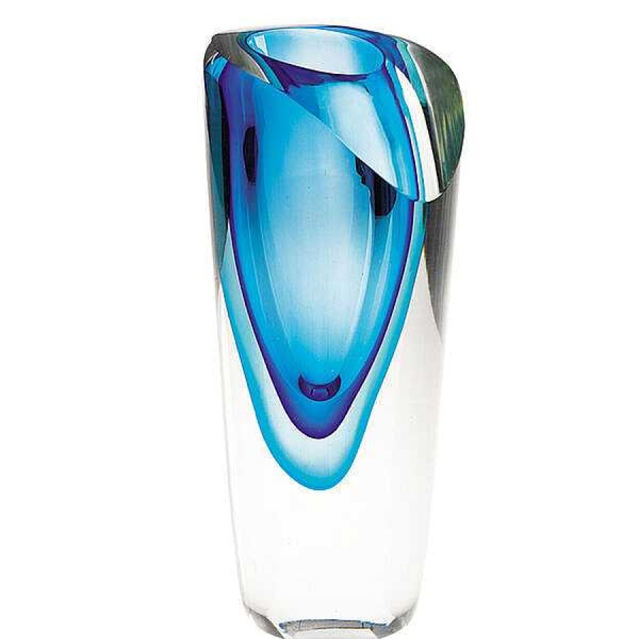 Murano Glass Art Badash Crystal Azure Mouth Blown Murano Style Vase 7 5 In Badavase